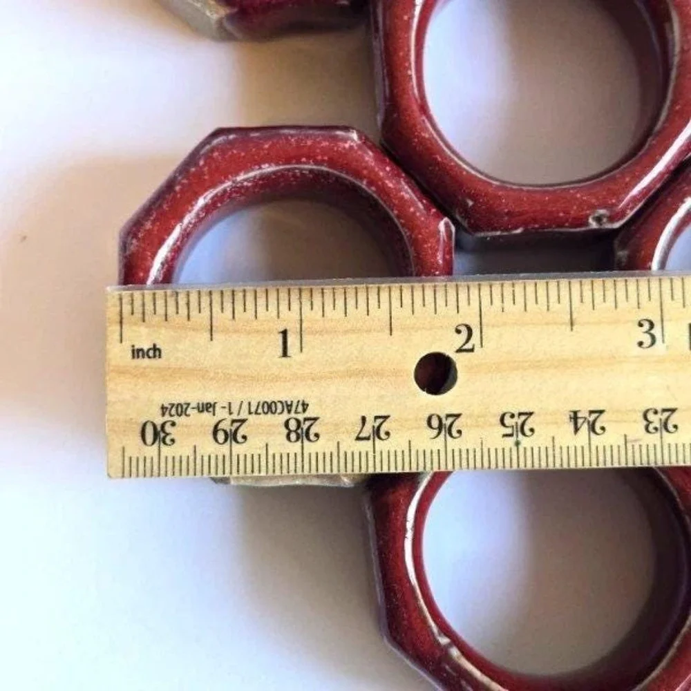 Set of 6 Unique Ceramic Napkin Rings, Burgundy & Beige, Table‎ Decor